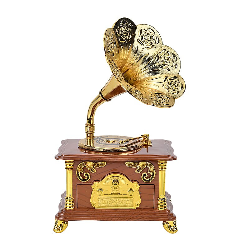 Retro Phonograph Music Box with Drawer (Battery not Included)