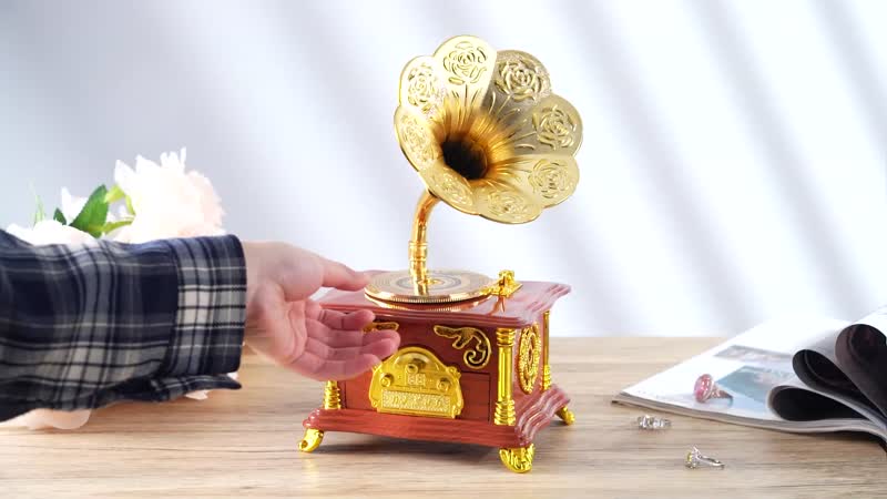 Retro Phonograph Music Box with Drawer (5.12"x4.33"x8.66") (Battery not Included)
