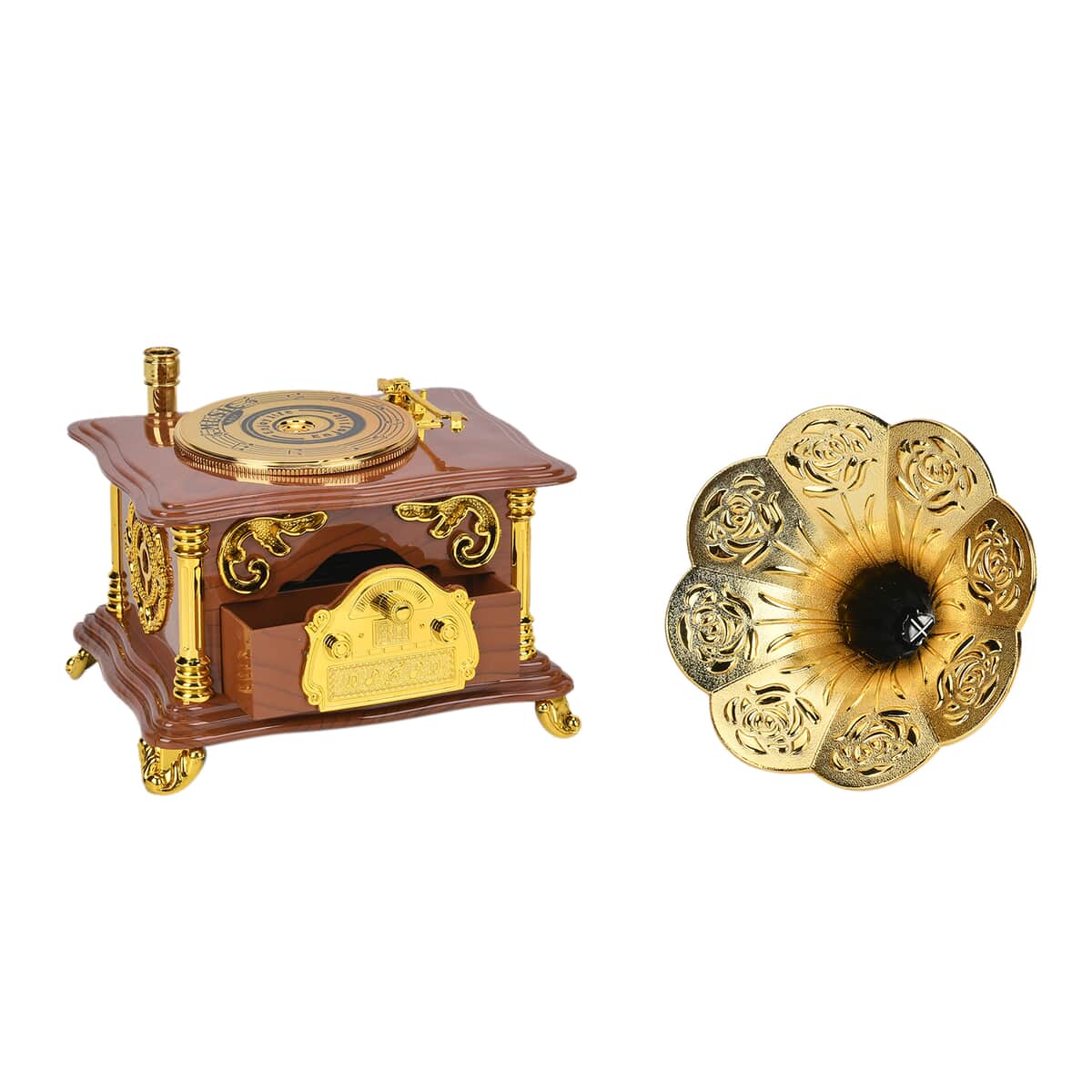 Retro Phonograph Music Box with Drawer (5.12"x4.33"x8.66") (Battery not Included) image number 2