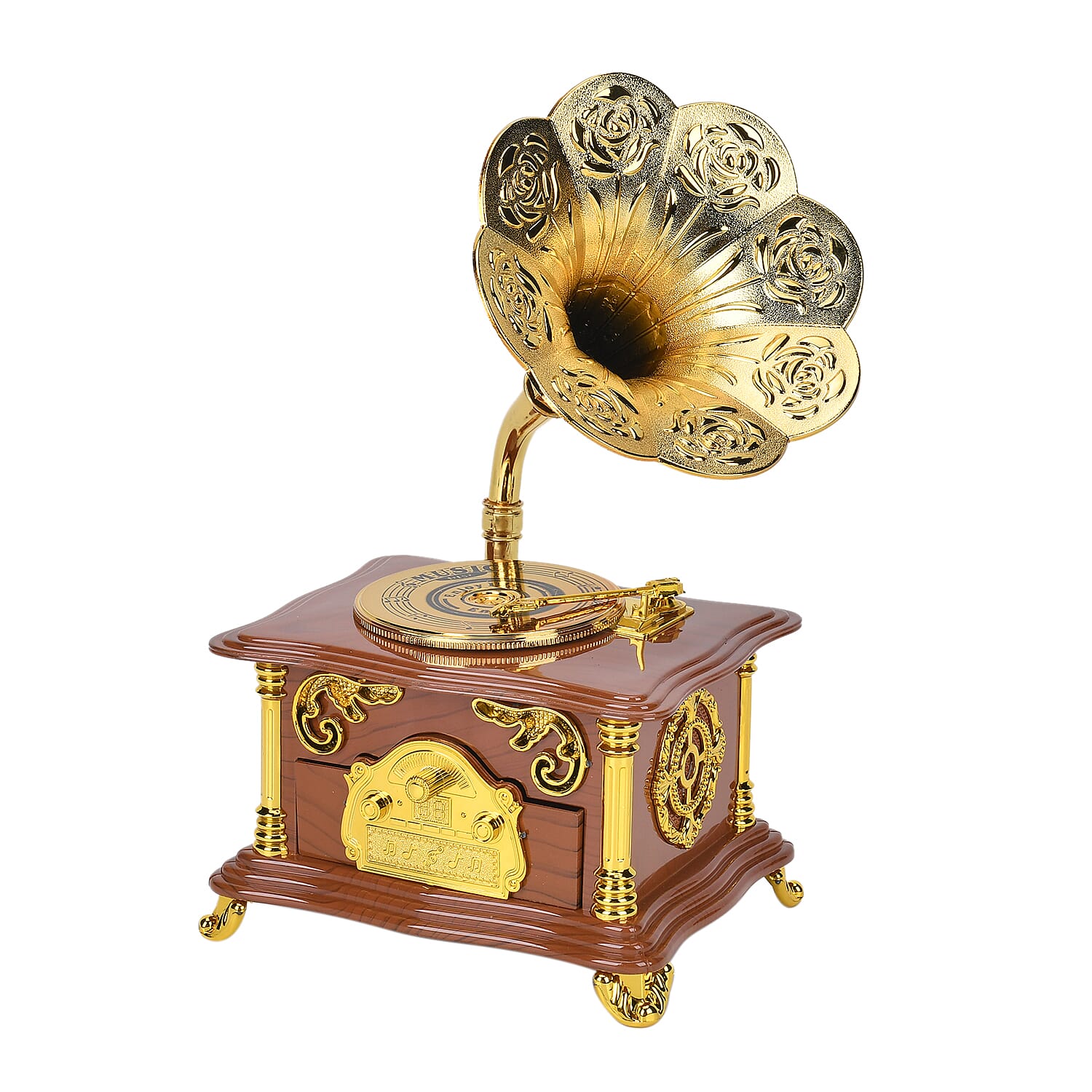 Retro Phonograph Music Box with Drawer (Battery not Included)