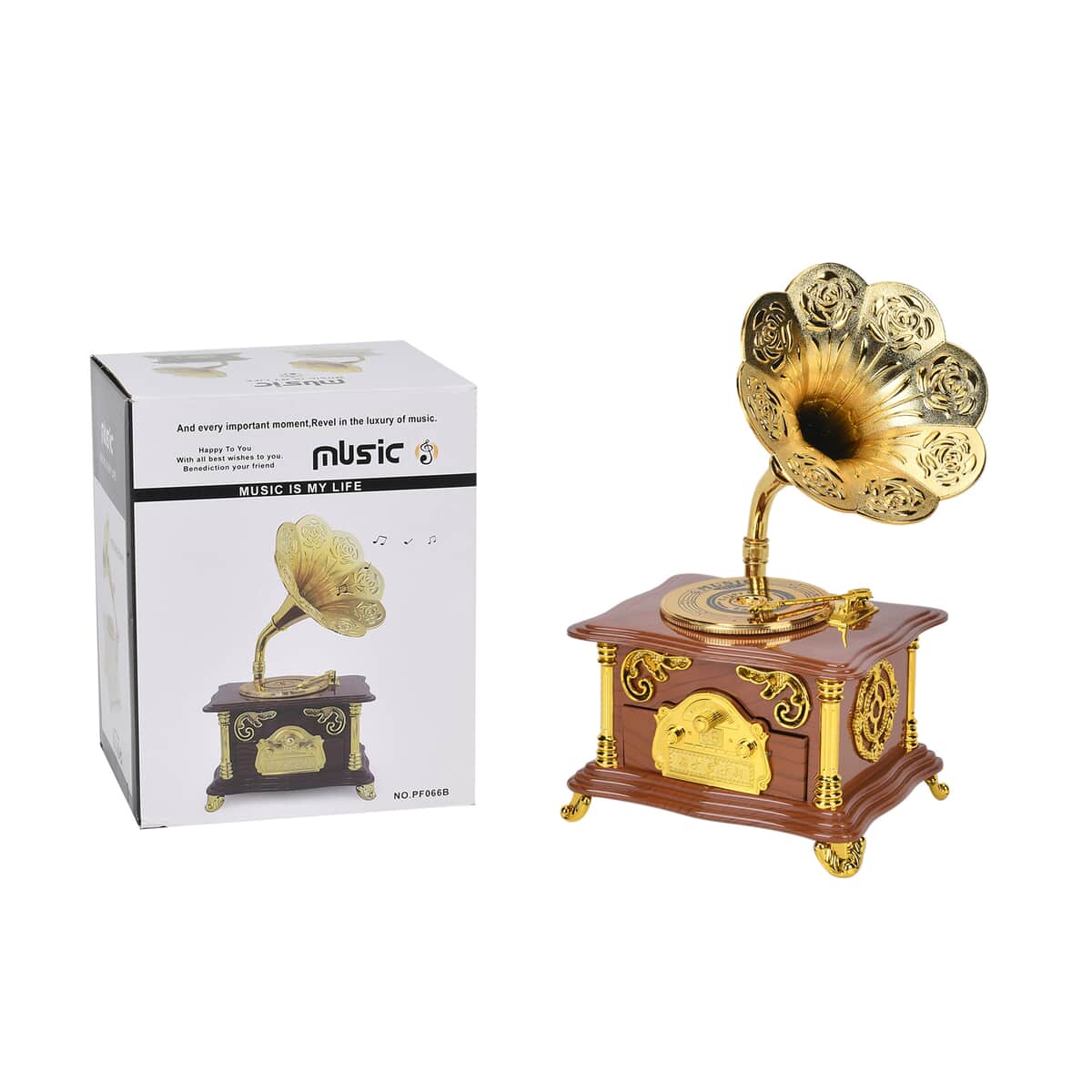 Retro Phonograph Music Box with Drawer (5.12"x4.33"x8.66") (Battery not Included) image number 7