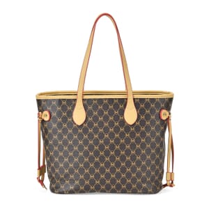 Coffee with M Logo Print Faux Leather Tote Bag with Apricot Handle