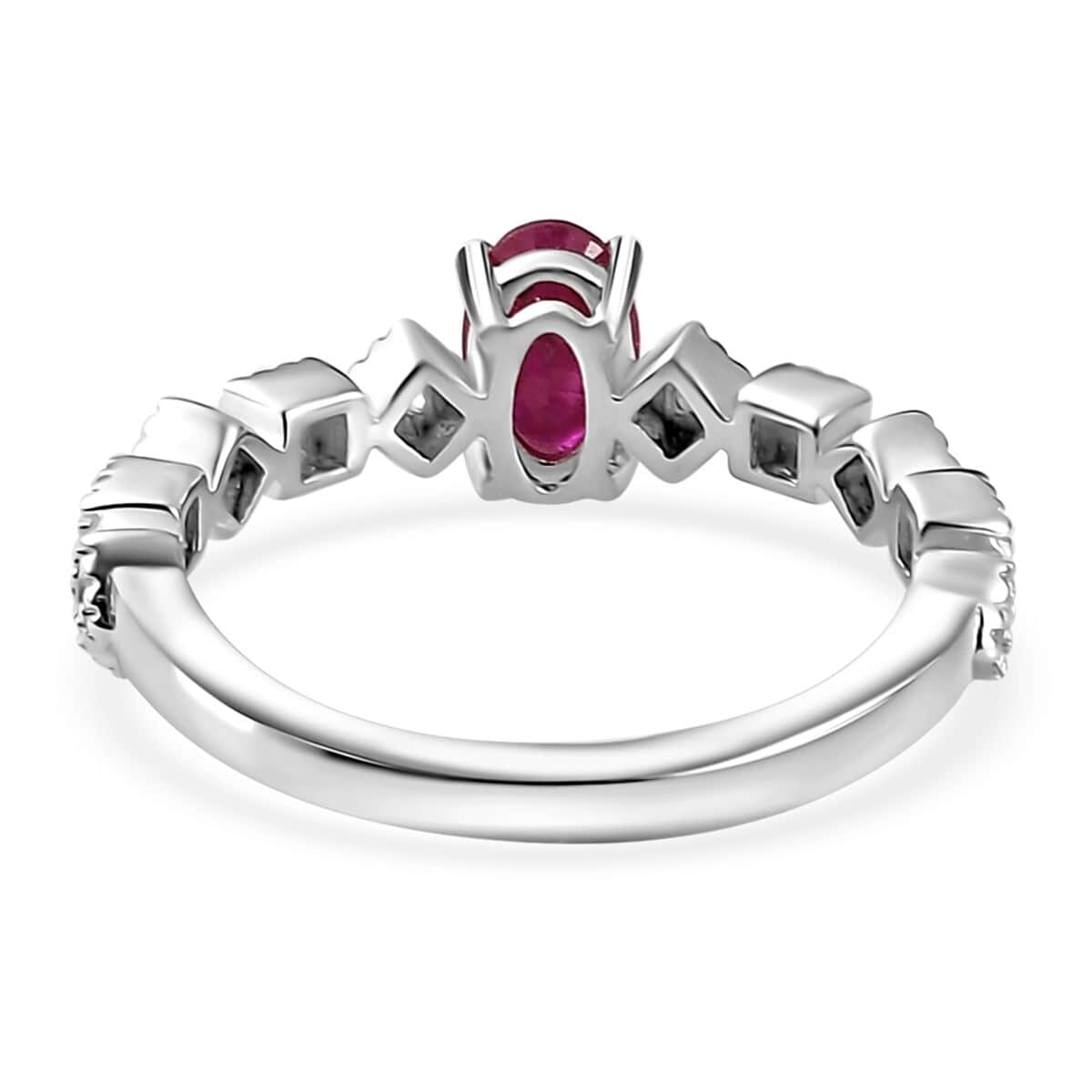 Montepuez Ruby and White Zircon Art Deco Ring in Rhodium Over Sterling Silver (Size 8.0) 0.70 ctw image number 4