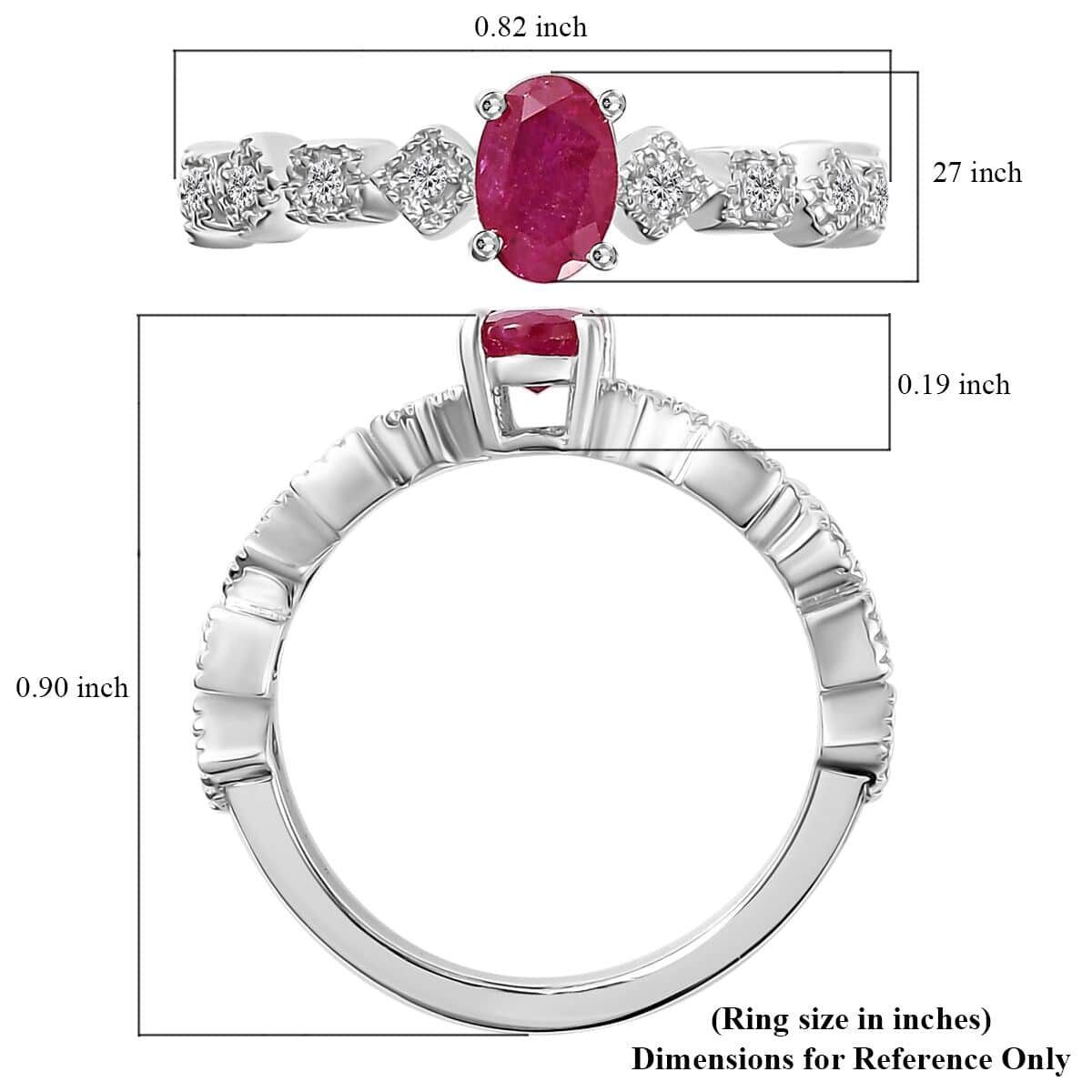 Montepuez Ruby and White Zircon Art Deco Ring in Rhodium Over Sterling Silver (Size 8.0) 0.70 ctw image number 5