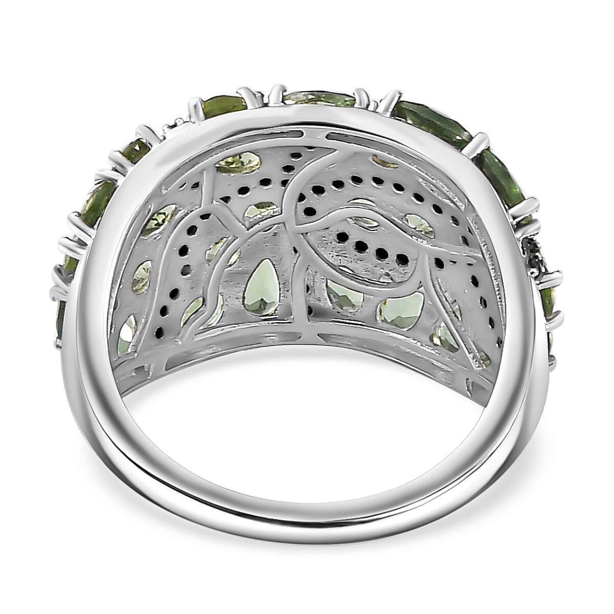 Andranomaro Green Apatite and Blue Sapphire Mangrove Maze Ring in Rhodium Over Sterling Silver (Size 5.0) 5.40 ctw