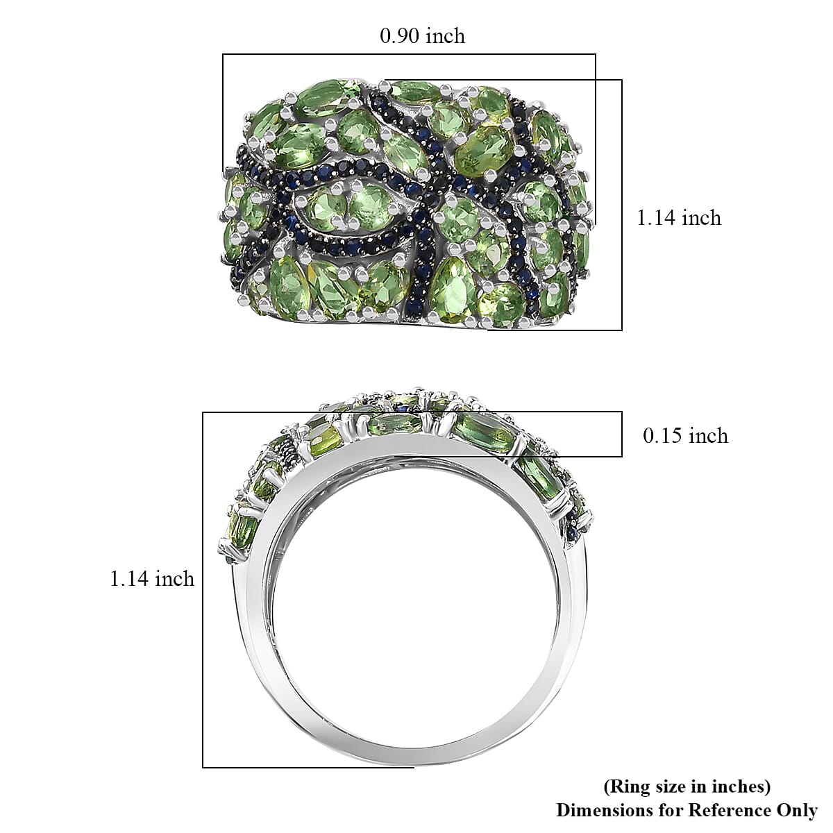 Andranomaro Green Apatite and Blue Sapphire Mangrove Maze Ring in Rhodium Over Sterling Silver (Size 5.0) 5.40 ctw