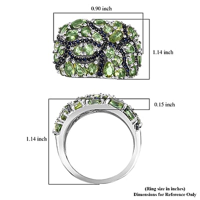 Andranomaro Green Apatite and Blue Sapphire Mangrove Maze Ring in Rhodium Over Sterling Silver (Size 5.0) 5.40 ctw