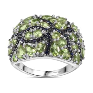 Andranomaro Green Apatite and Blue Sapphire Mangrove Maze Ring in Rhodium Over Sterling Silver (Size 6.0) 5.40 ctw