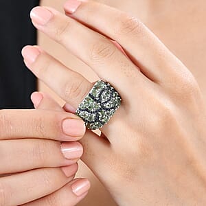 Andranomaro Green Apatite and Blue Sapphire Mangrove Maze Ring in Rhodium Over Sterling Silver (Size 6.0) 5.40 ctw