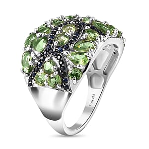 D'Joy Andranomaro Green Apatite and Blue Sapphire Mangrove Maze Ring in Rhodium Over Sterling Silver (Size 7.0) 5.40 ctw