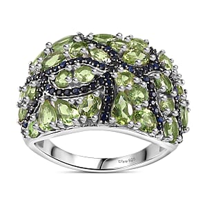 D'Joy Andranomaro Green Apatite and Blue Sapphire Mangrove Maze Ring in Rhodium Over Sterling Silver (Size 8.0) 5.40 ctw