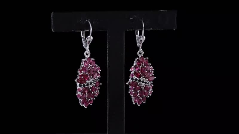 Orissa Rhodolite Garnet and Thai Black Spinel Mums Flower Earrings in Rhodium Over Sterling Silver 6.35 ctw