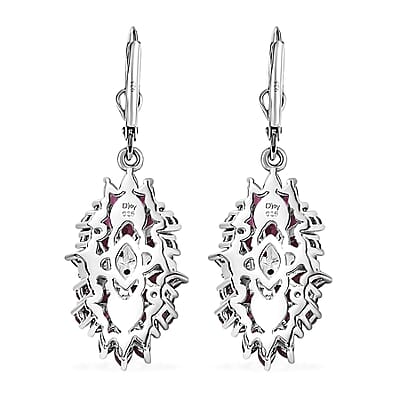 Orissa Rhodolite Garnet and Thai Black Spinel Mums Flower Earrings in Rhodium Over Sterling Silver 6.35 ctw