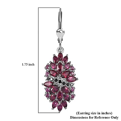 Orissa Rhodolite Garnet and Thai Black Spinel Mums Flower Earrings in Rhodium Over Sterling Silver 6.35 ctw