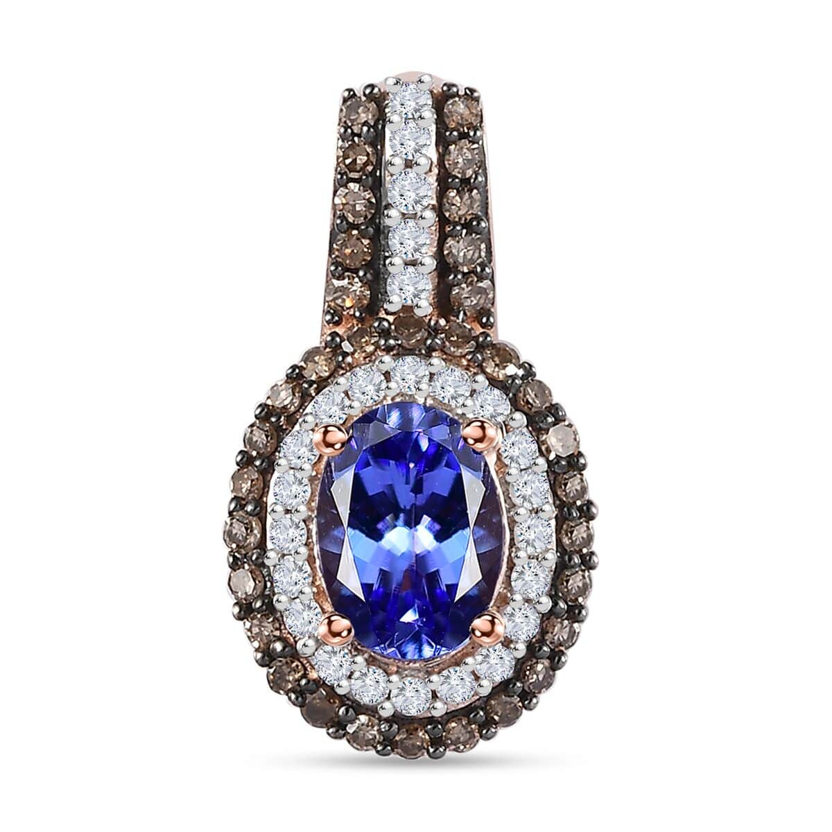 AAA Tanzanite, Natural Champagne and White Diamond Double Halo Pendant in 18K Vermeil Rose Gold Over Sterling Silver 1.40 ctw (Del. in 8-10 Days) image number 0