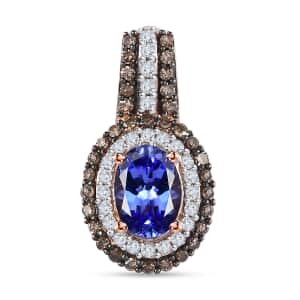 AAA Tanzanite, Natural Champagne and White Diamond Double Halo Pendant in 18K Vermeil Rose Gold Over Sterling Silver 1.40 ctw (Del. in 8-10 Days)