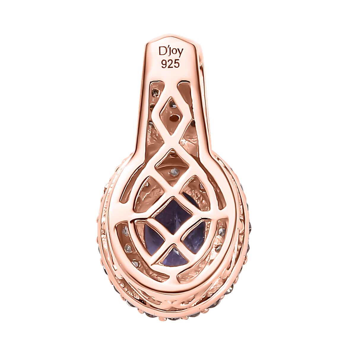 AAA Tanzanite, Natural Champagne and White Diamond Double Halo Pendant in 18K Vermeil Rose Gold Over Sterling Silver 1.40 ctw (Del. in 8-10 Days) image number 4