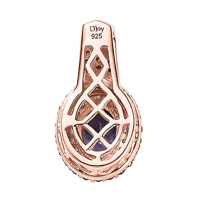 AAA Tanzanite, Natural Champagne and White Diamond Double Halo Pendant in 18K Vermeil Rose Gold Over Sterling Silver 1.40 ctw