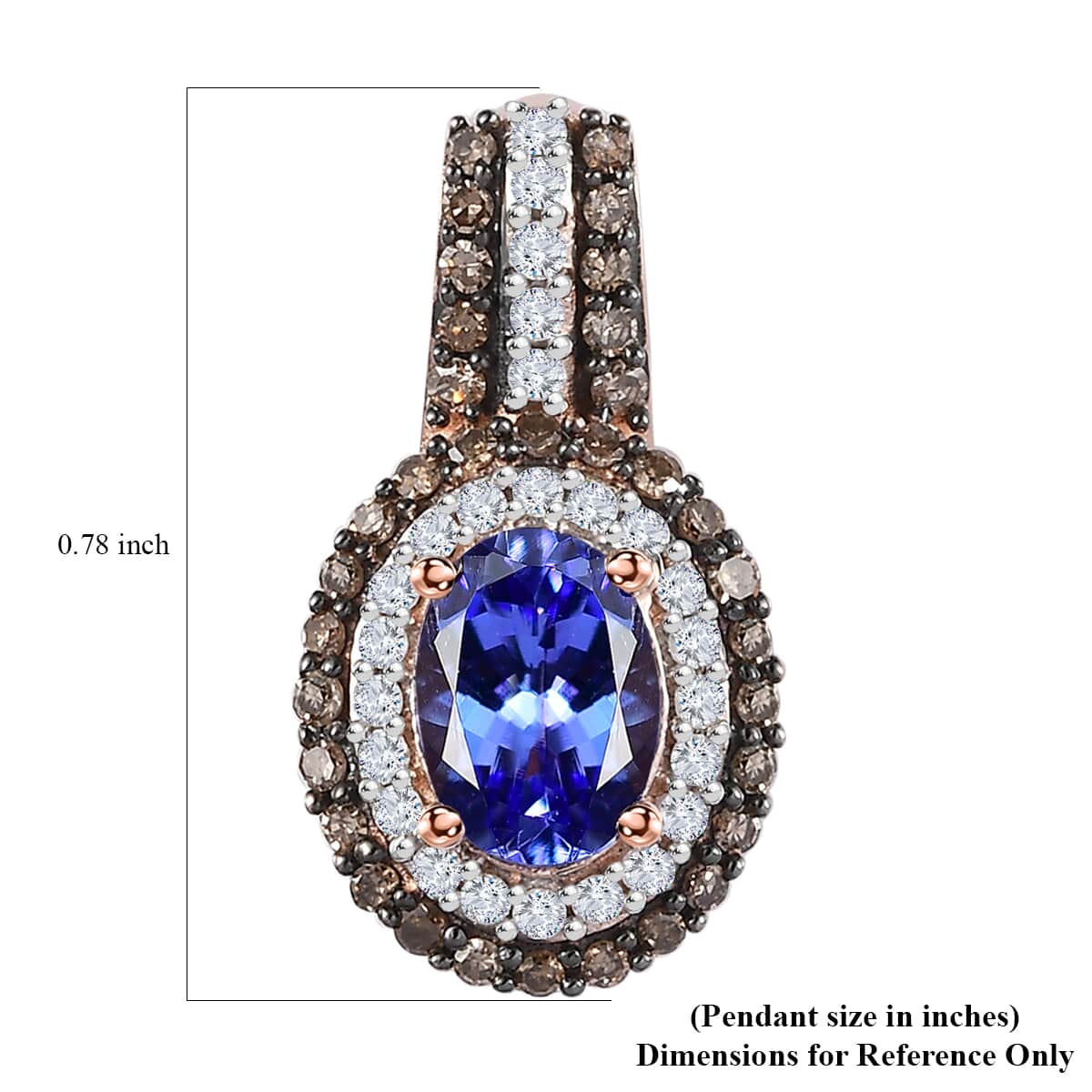 AAA Tanzanite, Natural Champagne and White Diamond Double Halo Pendant in 18K Vermeil Rose Gold Over Sterling Silver 1.40 ctw (Del. in 8-10 Days) image number 5