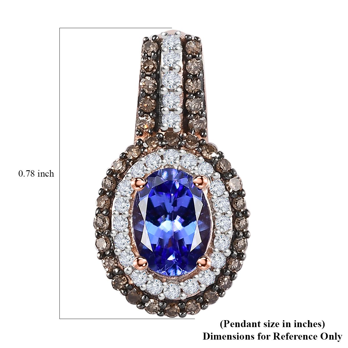 AAA Tanzanite, Natural Champagne and White Diamond Double Halo Pendant in 18K Vermeil Rose Gold Over Sterling Silver 1.40 ctw