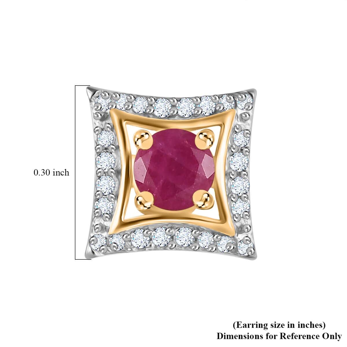 Montepuez Ruby and White Zircon Stud Earrings in 18K Vermeil Yellow Gold Over Sterling Silver 0.75 ctw image number 4