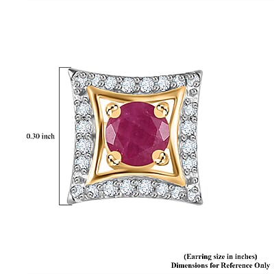 Montepuez Ruby and White Zircon Stud Earrings in 18K Vermeil Yellow Gold Over Sterling Silver 0.75 ctw