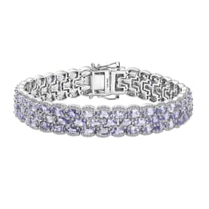 Tanzanite and White Zircon 25.50 ctw Forget Me Not Garland Bracelet in Rhodium Over Sterling Silver (7.25 In)