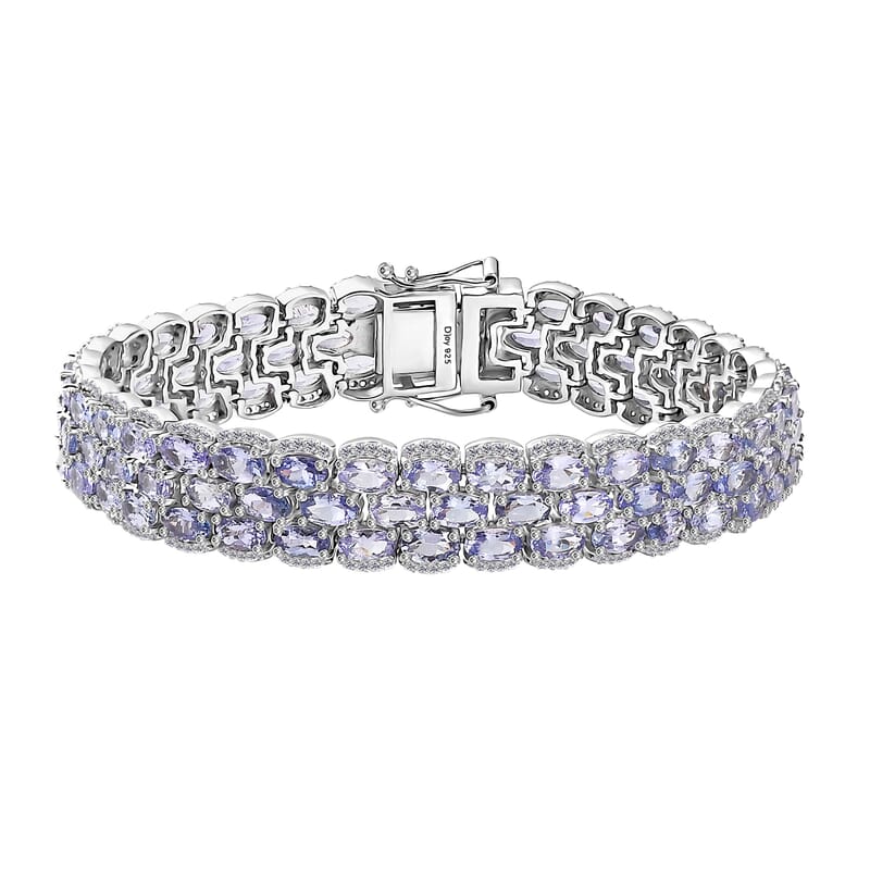 D'Joy Tanzanite and White Zircon 25.50 ctw Forget Me Not Garland Bracelet in Rhodium Over Sterling Silver (7.25 In)