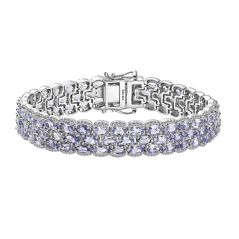D'Joy Tanzanite and White Zircon 25.50 ctw Forget Me Not Garland Bracelet in Rhodium Over Sterling Silver (7.25 In)