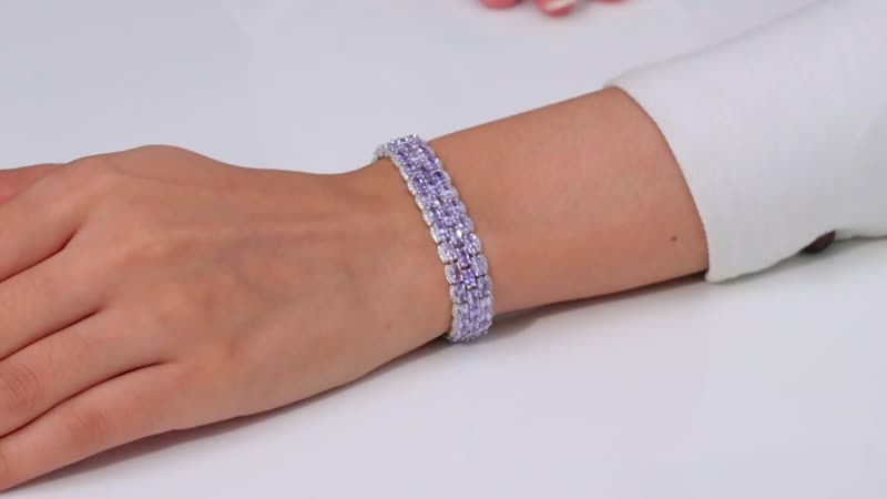 D'Joy Tanzanite and White Zircon 25.50 ctw Forget Me Not Garland Bracelet in Rhodium Over Sterling Silver (7.25 In)