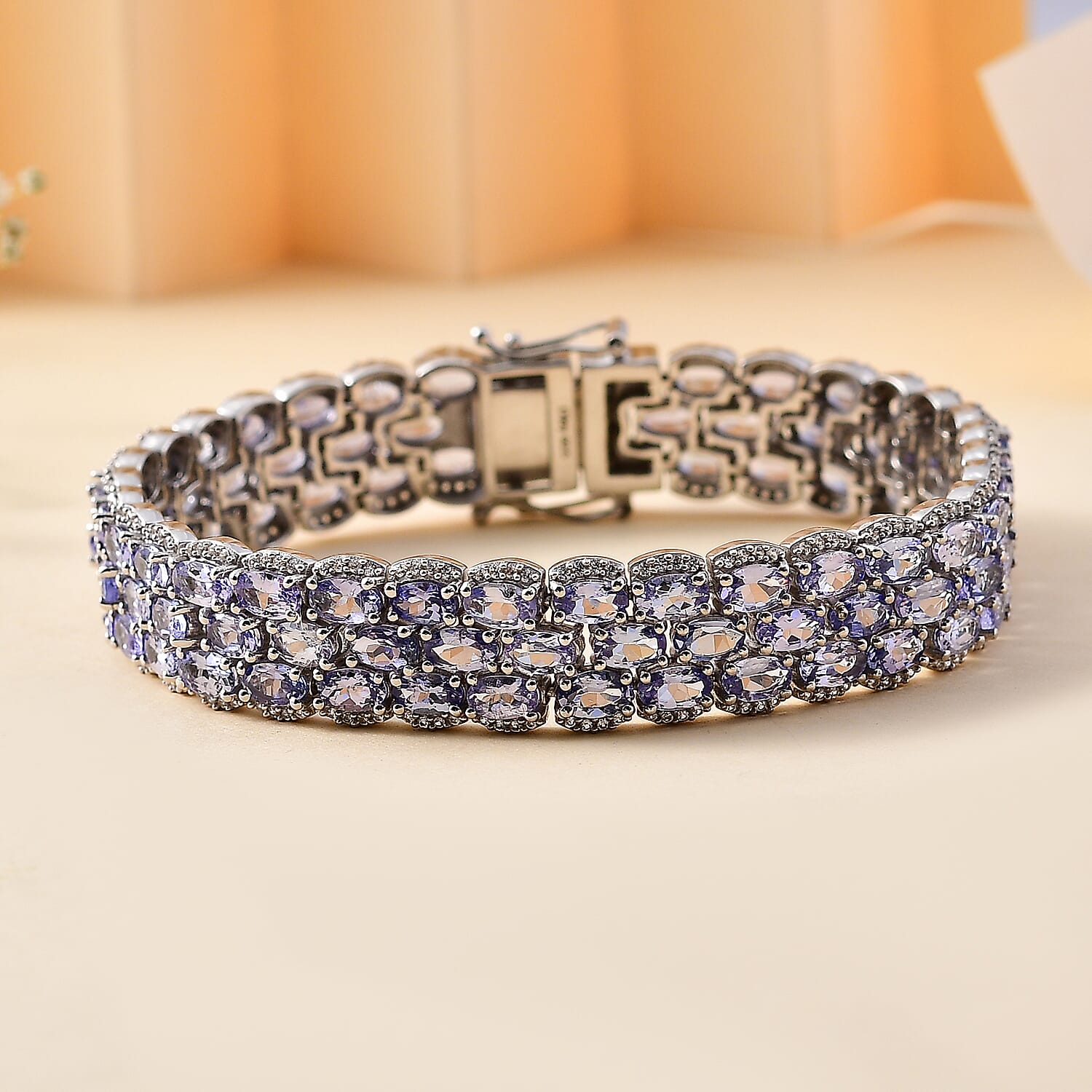 D'Joy Tanzanite and White Zircon 25.50 ctw Forget Me Not Garland Bracelet in Rhodium Over Sterling Silver (7.25 In)