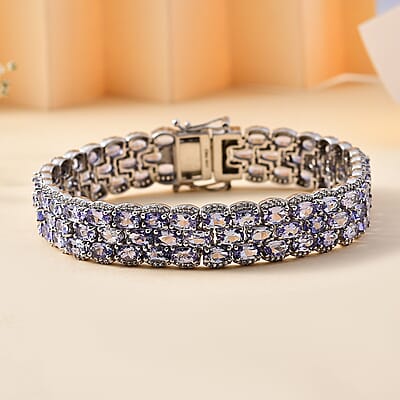 D'Joy Tanzanite and White Zircon 25.50 ctw Forget Me Not Garland Bracelet in Rhodium Over Sterling Silver (7.25 In)