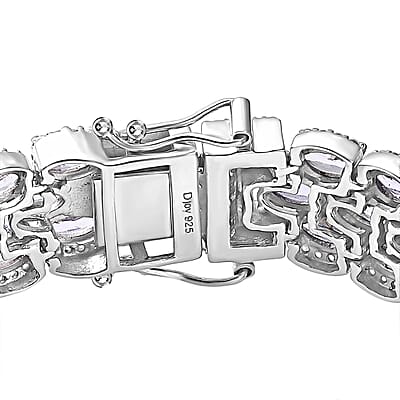 D'Joy Tanzanite and White Zircon 25.50 ctw Forget Me Not Garland Bracelet in Rhodium Over Sterling Silver (7.25 In)
