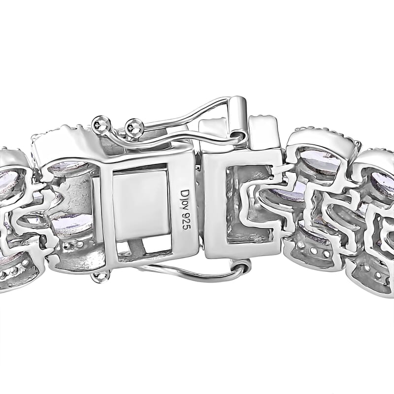 D'Joy Tanzanite and White Zircon 25.50 ctw Forget Me Not Garland Bracelet in Rhodium Over Sterling Silver (7.25 In)