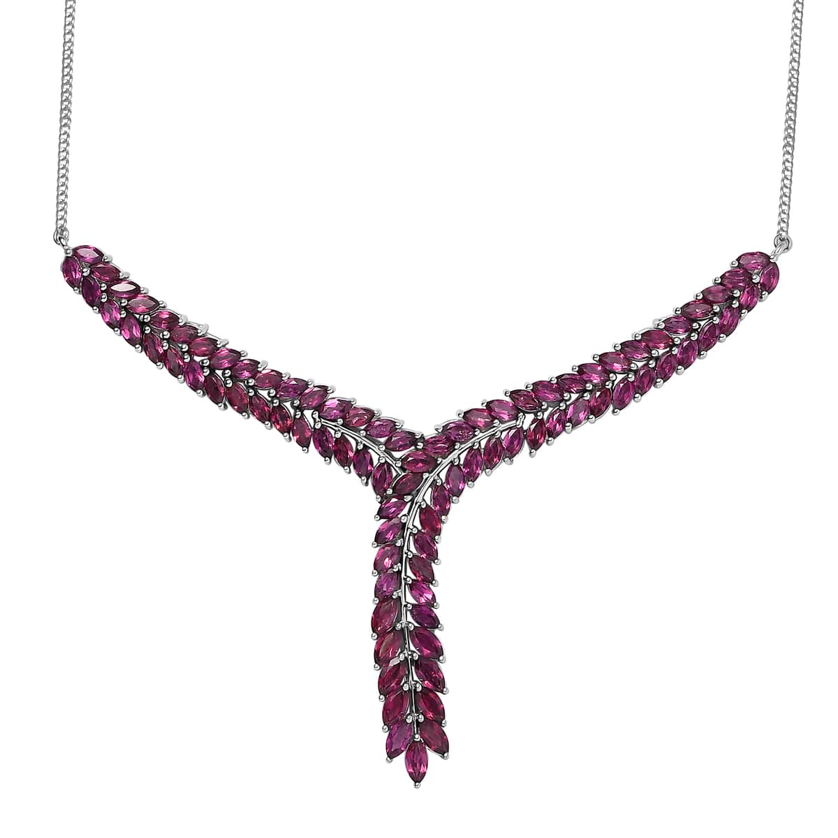 Orissa Rhodolite Garnet Flowers Fall Necklace 18-20 Inches in Rhodium Over Sterling Silver 16.50 ctw image number 0