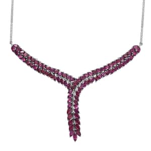 Orissa Rhodolite Garnet Flowers Fall Necklace 18-20 Inches in Rhodium Over Sterling Silver 16.50 ctw