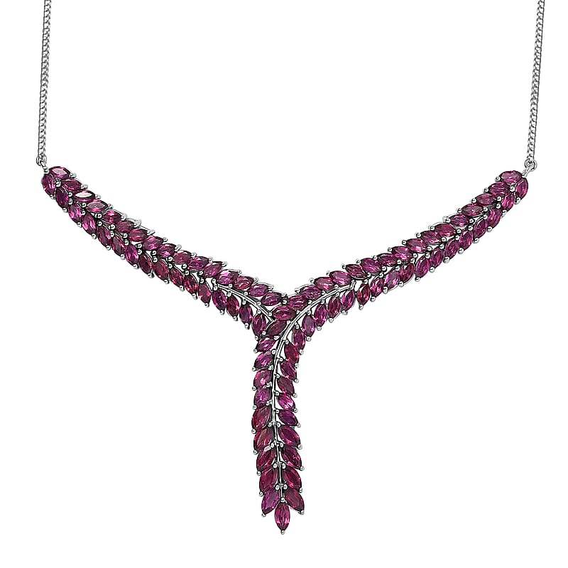 D'Joy Orissa Rhodolite Garnet Flowers Fall Necklace 18-20 Inches in Rhodium Over Sterling Silver 16.50 ctw