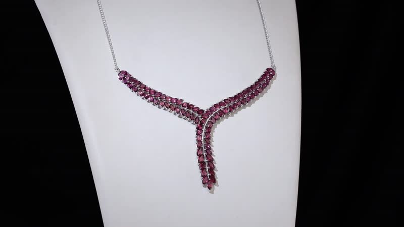 D'Joy Orissa Rhodolite Garnet Flowers Fall Necklace 18-20 Inches in Rhodium Over Sterling Silver 16.50 ctw