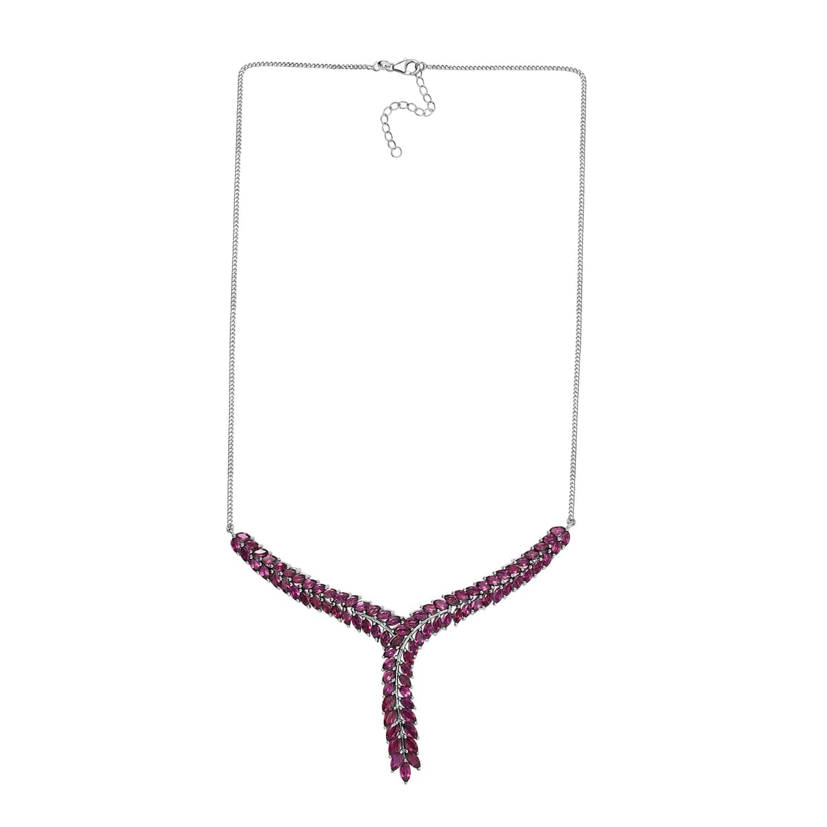 Orissa Rhodolite Garnet Flowers Fall Necklace 18-20 Inches in Rhodium Over Sterling Silver 16.50 ctw image number 3
