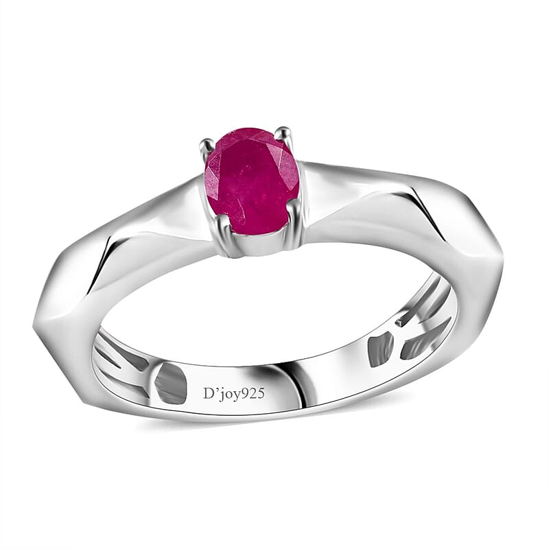Montepuez Ruby Art Deco Ring in Rhodium Over Sterling Silver (Size 5.0) 0.40 ctw
