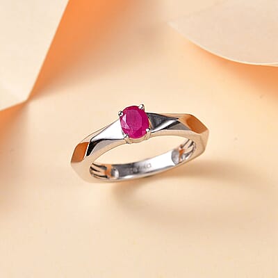 Montepuez Ruby Art Deco Ring in Rhodium Over Sterling Silver (Size 5.0) 0.40 ctw