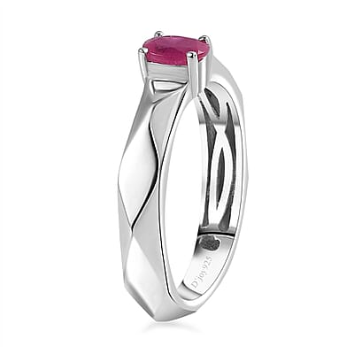 Montepuez Ruby Art Deco Ring in Rhodium Over Sterling Silver (Size 5.0) 0.40 ctw