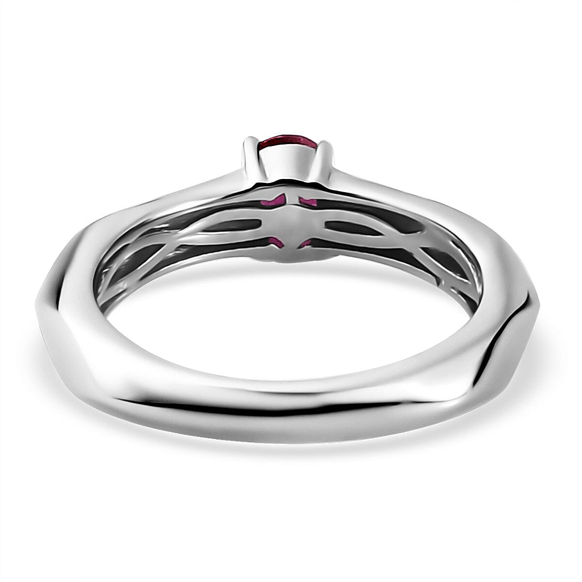 Montepuez Ruby Art Deco Ring in Rhodium Over Sterling Silver (Size 5.0) 0.40 ctw