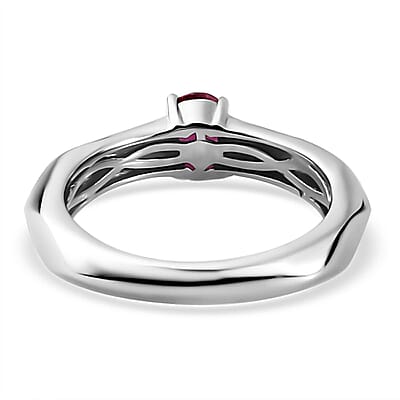Montepuez Ruby Art Deco Ring in Rhodium Over Sterling Silver (Size 5.0) 0.40 ctw
