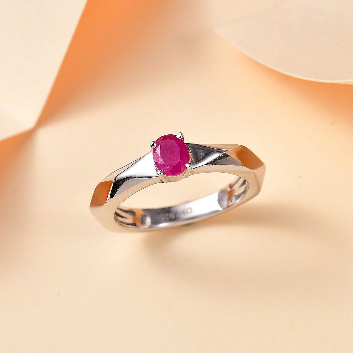 Montepuez Ruby Art Deco Ring in Rhodium Over Sterling Silver (Size 9.0) 0.40 ctw image number 1