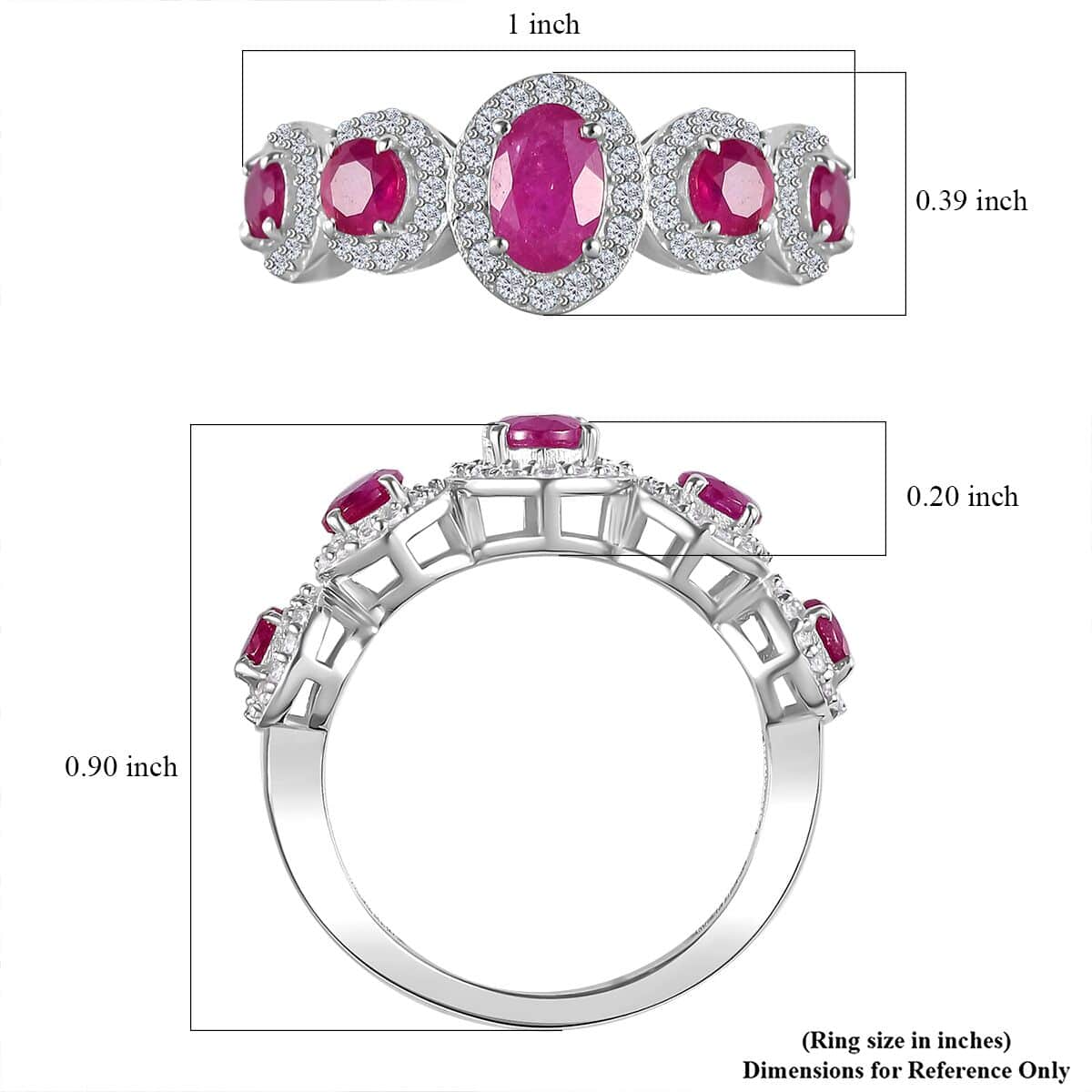 Montepuez Ruby, White Zircon Ring in rhodium Sterling Silver (Size 5.0) 1.80 ctw image number 5