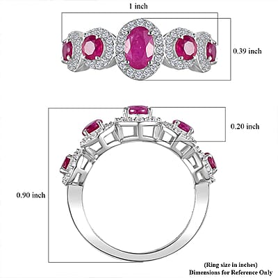 Montepuez Ruby and White Zircon Art Deco Ring in Rhodium Over Sterling Silver (Size 5.0) 1.80 ctw