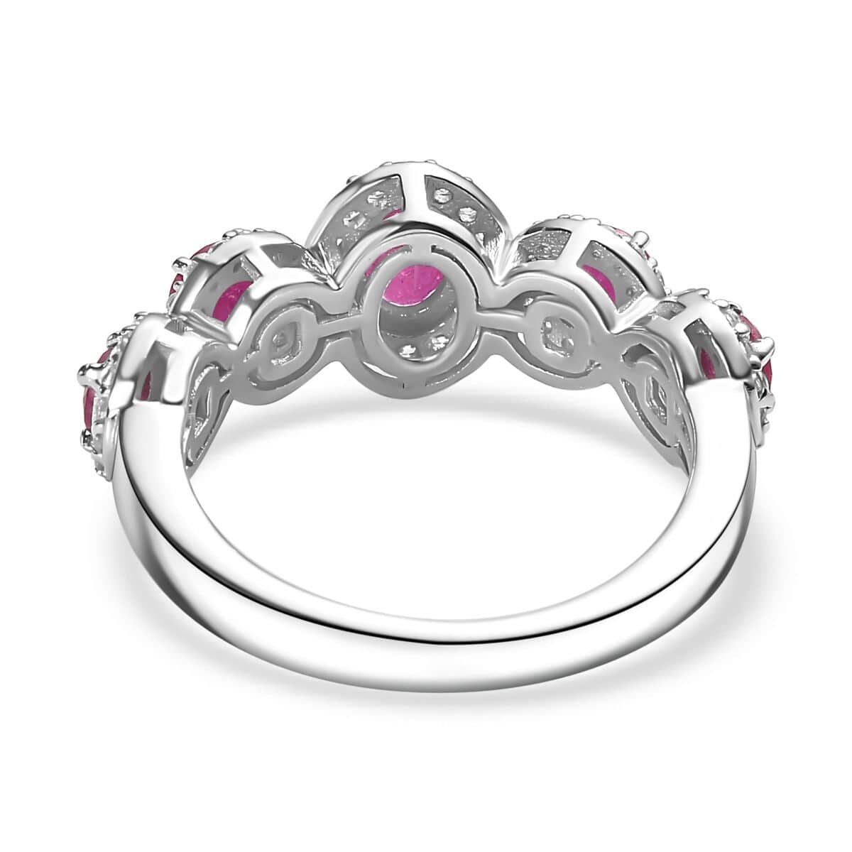 Montepuez Ruby and White Zircon Art Deco Ring in Rhodium Over Sterling Silver (Size 6.0) 1.80 ctw image number 4