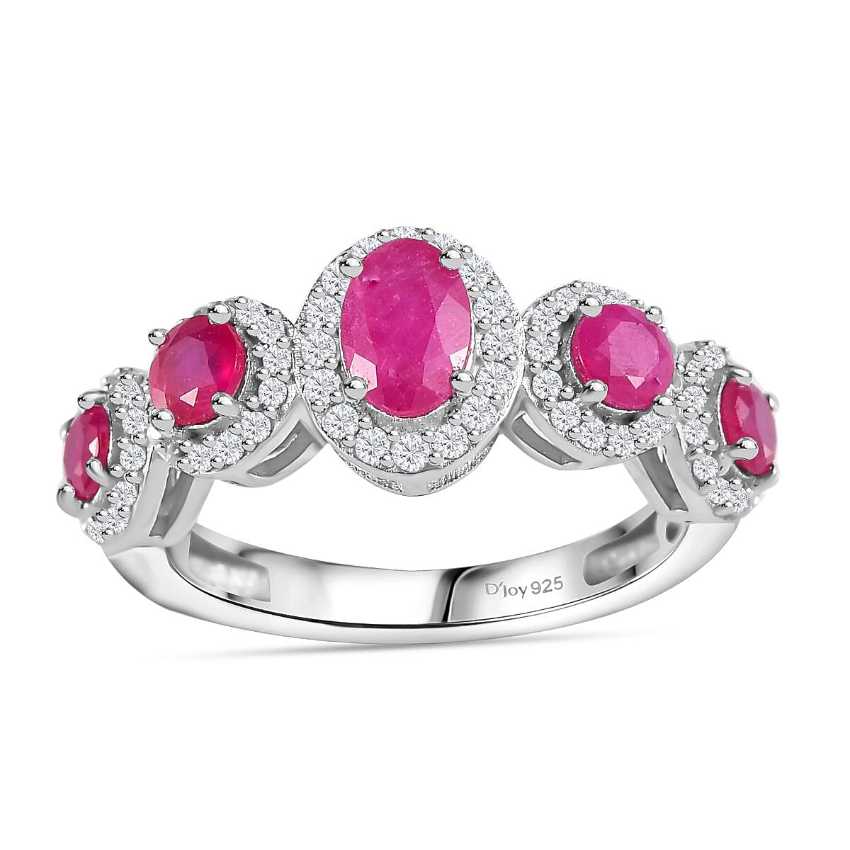 Montepuez Ruby and White Zircon Art Deco Ring in Rhodium Over Sterling Silver (Size 7.0) 1.80 ctw image number 0