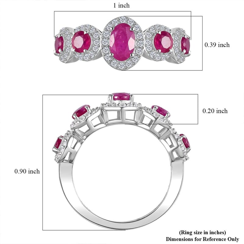 Montepuez Ruby and White Zircon Art Deco Ring in Rhodium Over Sterling Silver (Size 7.0) 1.80 ctw